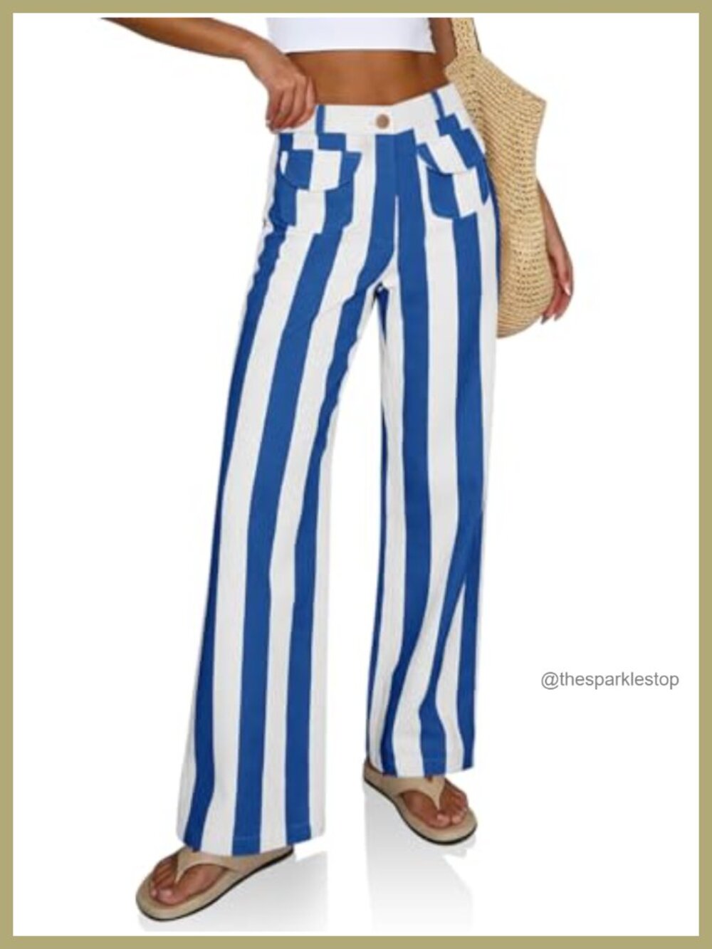 Striped Wide Leg Jeans High Waist Baggy Cotton Denim Pants